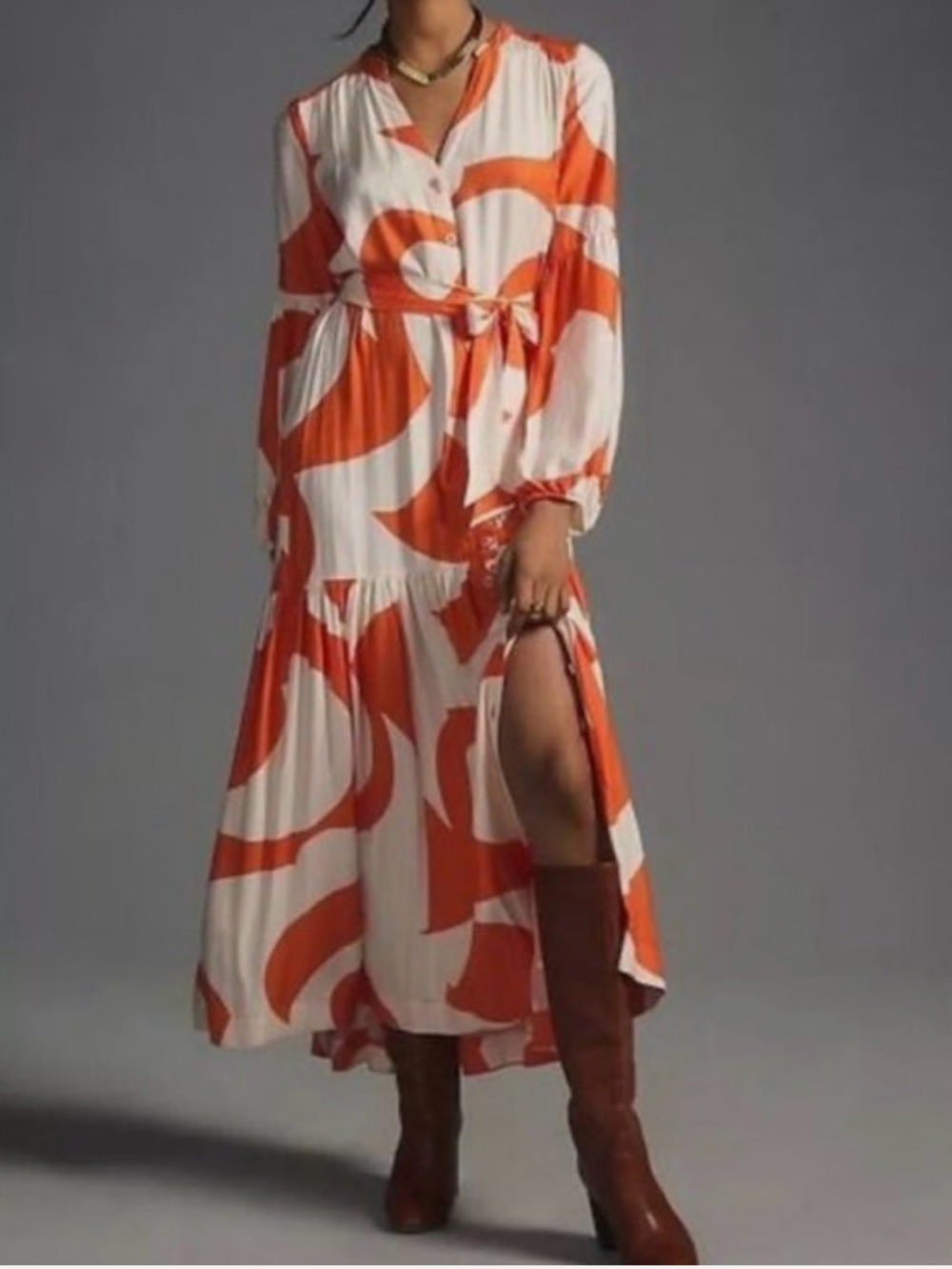 Anthropologie Orange & Cream Abstract Maxi Dress - Picture 1 of 4